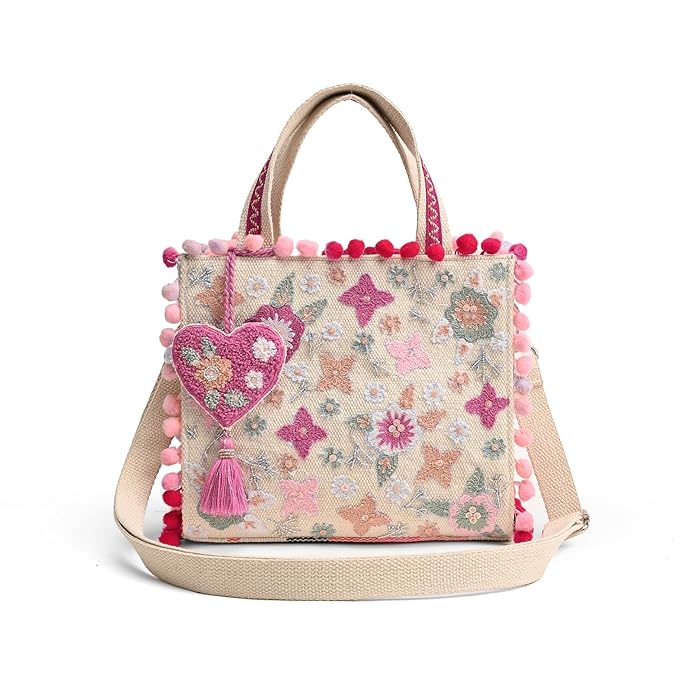 boho-bag-fashion Working Women Boho Girl Whimsical Multicolor Jacquard Mini Blush Tote with Adjustable Strap | Wedding Gifts | Handbag For Girls | Birthday Gifts